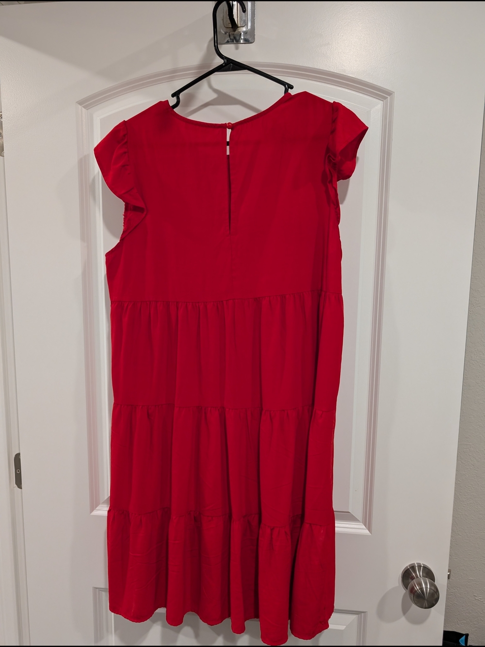 Red Tiered Ruffle Sleeve Dress Size L - Picture 2 of 4